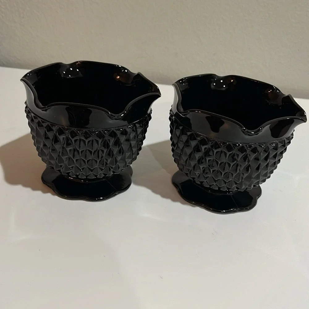 Indiana Glass Tiara Black Cameo‎ Diamond Point Candlestick Holders